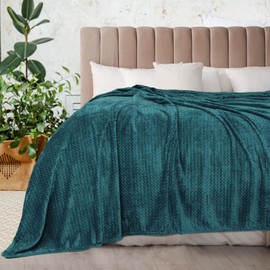 PiccoCasa Flannel Fleece Twin Size Blanket,Soft Microfiber Couch Sofa Throw,Jacquard Weave Pattern Fuzzy Plush Lightweight Decor Blankets for Bed Sofa Chair, 59 x 78 Inches Teal