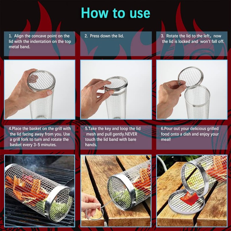 mancola BBQ Net Tube-Rolling Grilling Basket,Rolling Grilling Baskets for Outdoor