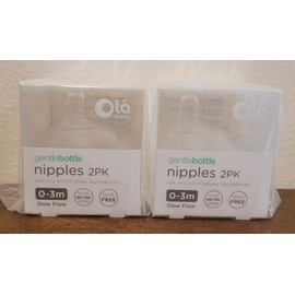 Olababy Lot of 2 Olababy Gentle Bottle Replacement Nipple 2 Pack (0-3 Months/Slow Flow)