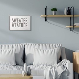 Stupell Industries Minimal Bold Sweater Weather Text White, Design by Daphne Polselli Grey Framed Wall Art, 16 x 20
