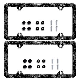 2 Pieces Topographic Map License Plate Frame Topography License Plate Frames Personalise Stainless Steel Funny Design Compatible with Standard License Plate Holder for USA and Canada 6 X 12