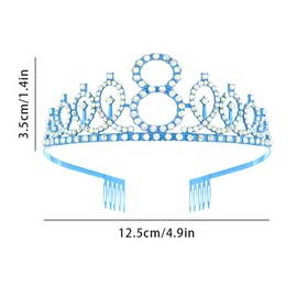 Blue 8th Birthday Crown and Sash Girl 8th Birthday Decoration Rhinestone Birthday Tiara Princess Crown Queen Tiara Birthday Sash Girls 8th Birthday Decoration Party Clothing Accessories, Non-Precious
