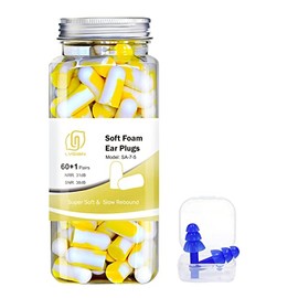 LYSIAN Tapones para los oídos de espuma ultra suave, 60 pares con tapón de silicona reutilizable, 38 dB SNR tapones para los oídos para dormir, ronqui