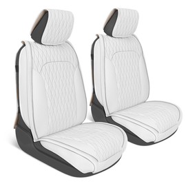 MotorBox Car Seat Covers – DiamondLux Edition Premium Faux Leather White Seat Protectors – Double Cross Stitched Cushioned Automotive Accessories for Trucks, SUVs, Cars – Front Seat Set
