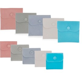 Hsiwto Pack of 10 Velvet Jewelry Pouch Storage Bags 2 Sizes 5 Colors Mixed Portable Gift Bag With Snap Button Multicolored
