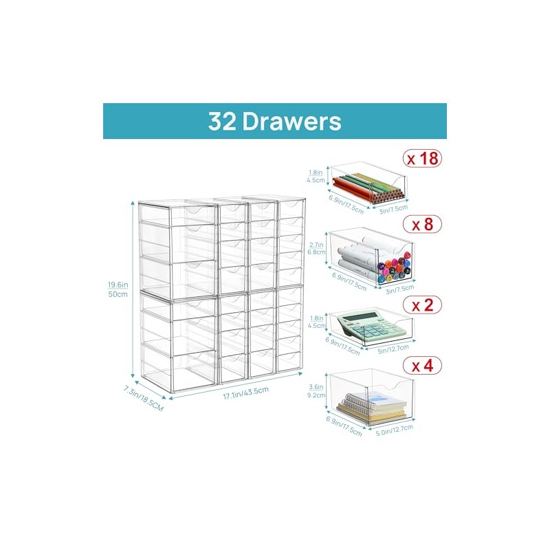 Vtopmart Acrylic Organizer with 32 Drawers, Desk Organizers and Accessories,