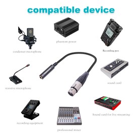 Yumiwoow XLR Female to 1/4" Female Cable, 3 Pin Female to 6.35mm Socket Audio Cord, XLR Jack to TS/TRS Quarter inch Adapter Connector Converter Metal Construction 1FT