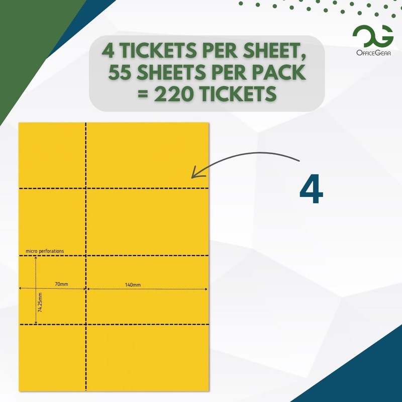 OfficeGear Yellow Event Tickets 4-up [55 Sheets 220 Tickets] 74mm