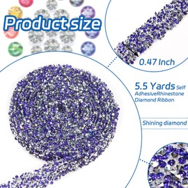 5.5 Yards Self Adhesive Rhinestone Diamond Ribbon, 0.47 inch Width Rhinestone Tape for Crafts, Adhesive Rhinestone Strips Bling Wrap for DIY Art Wedding Birthday Shoes Decor (Purple)