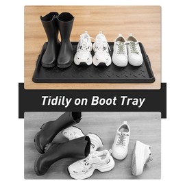 SUPENUIN 2PC Boot-Tray Heavy Duty Rubber Mat with Lip Waterproof Shoe Mat Tray for Entryway Indoor Outdoor Multi Use Catch All Trays Entryway Shoe Cleaning Boot Storage 16x27.5 Inches