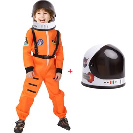Kids Astronaut Costume Space Suit Role Play Dress Up with Movable Visor Helmet (10-12, Orange)