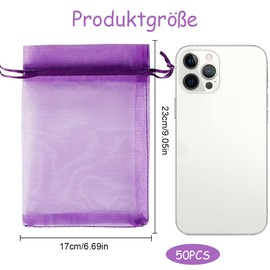 Sheer Organza Bags, 50PCS 17x23cm Medium Organza Gift Bags, with Drawstring Jewelry Gift Bags, Wedding Favour Bags for Party Festival Game(Purple)