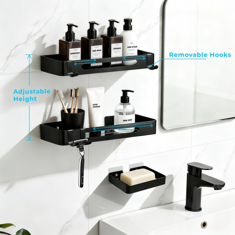 Shower Caddy Adhesive, 304 Stainless Steel, 3 Pack, Black