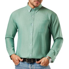BEFRIED Oxford Dress Shirts for Men Big and Tall (Size XXL-6XLT) Button Down Long Sleeve Tuxedo Shirts Business Casual Collared Shirts（Green, XXL-Tall）