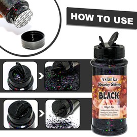 Holographic Glitter, Black Glitter for Face Body Glitter, Nail Glitter for Nail Art, Make-Up, Face Body, Hair, Slime, Crafts, DIY