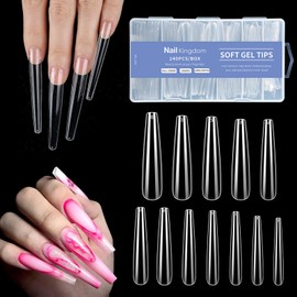 BlueZOO Gel 3XL Long No C Curve Nail Tips Pre-etching Coffin/Ballerina Clear Press On Nails for Extension, 240Pcs Full Cover Acrylic False Nail Tips for Beginner Professional Home DIY Salon Supplies