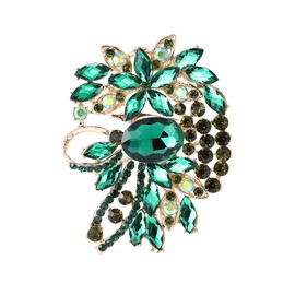 Green Brooch Pin for Women Fashion,Large Flower Statement Brooches Pins,Gold Pins with Rhinestones,Elegant Scarf Clip & Jacket Accessory Decoration,Wedding Flower Leaf Bouquet Brooch (Green)