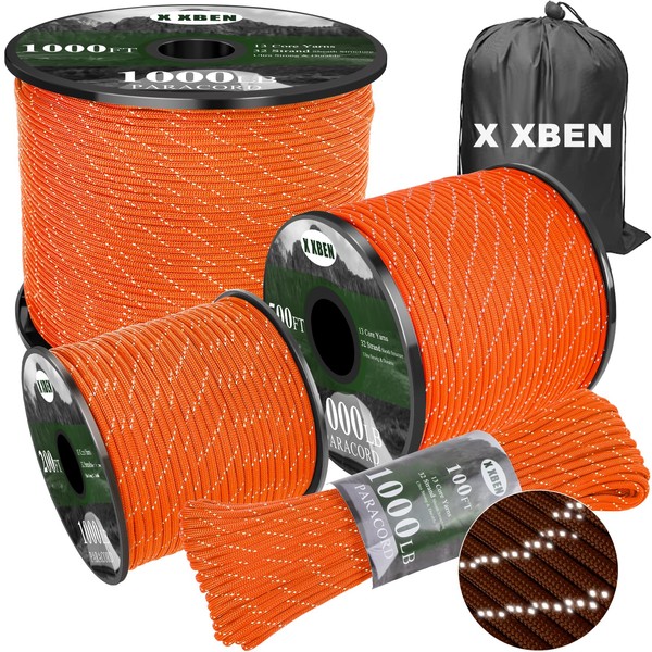 X XBEN Reflective Paracord 1000lb, 50/100/200/500/1000ft 4mm, 13 Strand Parachute