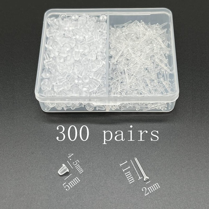 Clear Plastic Earrings for Sports,300 Pairs Clear Earring Studs and