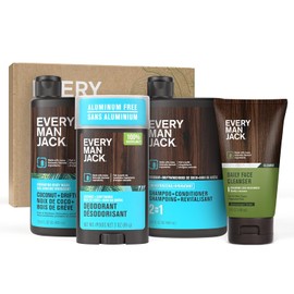 Every Man Jack Men's Bath and Body Gift Set - Coconut + Driftwood Scent - Clean Ingredients - Includes Hydrating Body Wash, 2-in-1 Shampoo, Aluminum-free Deodorant & Face Wash