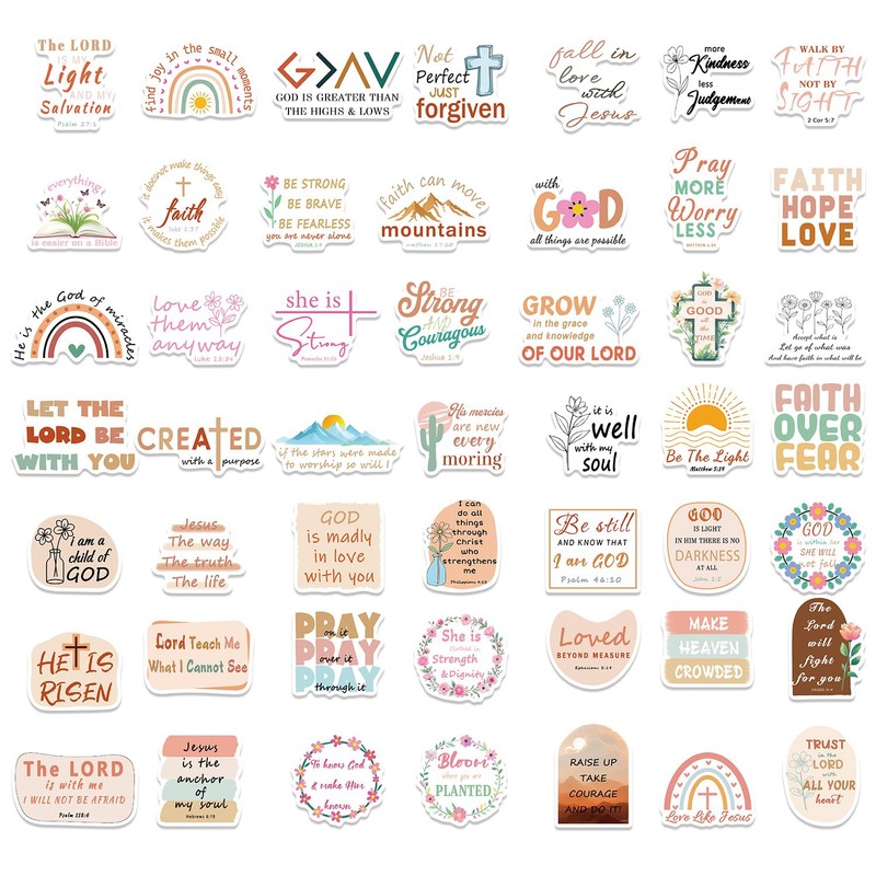 Christian Bible Stickers, 50PCS Pink Boho Scripture Art for Women