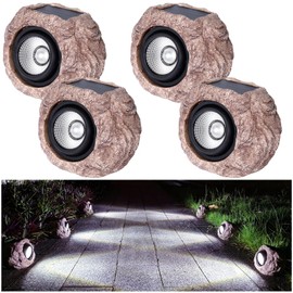 HDUAN IDT 4 Pack Solar Rock Lights Outdoor, Super Bright Solar Garden Stone Spotlight, Led Landscape Lighting for Pathway Lawn Patio Porch Yard Walkway