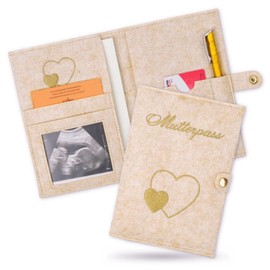 Maternity Log Protective Cover, German Maternity Log Cover Felt, with Compartments for Ultrasound Image, Vaccination Certificate, Insurance Card, Maternity Log Cover with Elastic Band, with 2 Felt