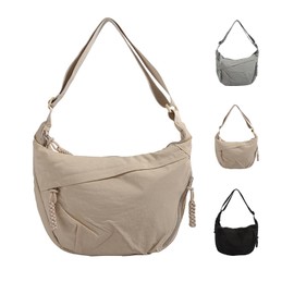 Aninako Women's Shoulder Bag, Lightweight, Nylon Bag, 2-Way, Multiple Pockets, Large Capacity, Crossbody Bag, Adjustable Shoulder Belt, Waterproof, Durable, Soft, Simple, Popular, Cross-body, Khaki