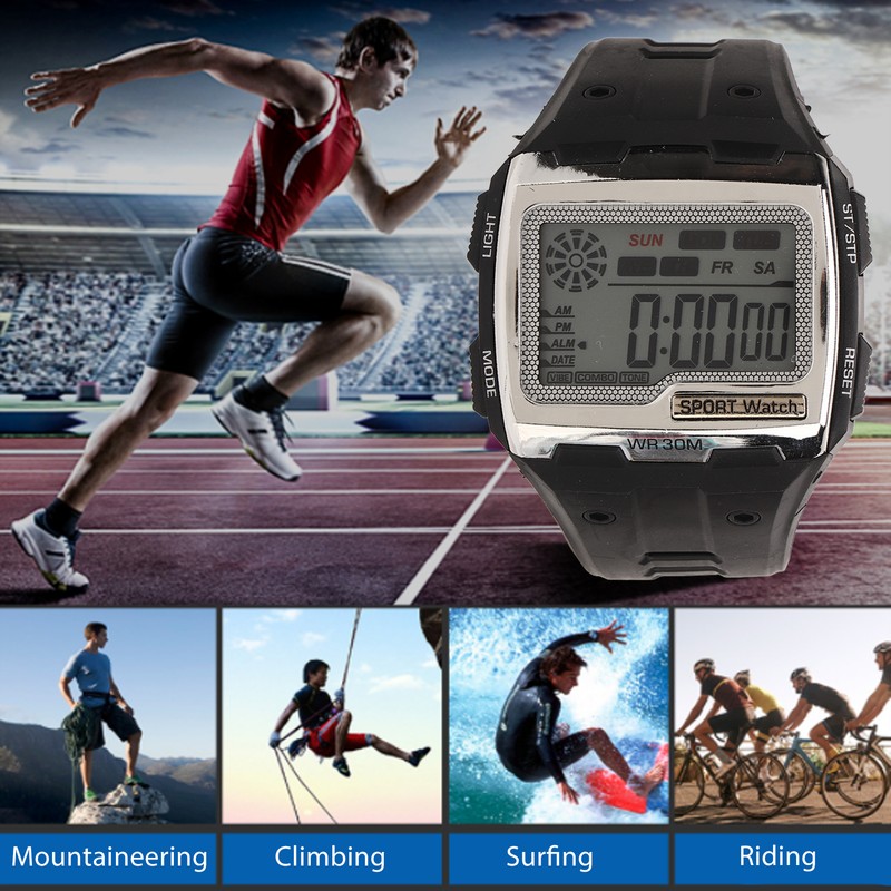 Men Digital Sports Watch WR30M Waterproof Day Date Display Electronic