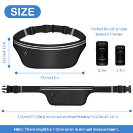 UltraSlim Fanny Packs for Women Men Slim Running Belt Waist Pack Runners Bag Waterproof Money Belt (Black)