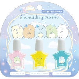 San-X FE39702 Sumikko Gurashi Peel Off Nail Color Set, Jibun Sashi Pink, Hoshino no Omai no Omai Yaginai Yellow, Secret Namida Blue