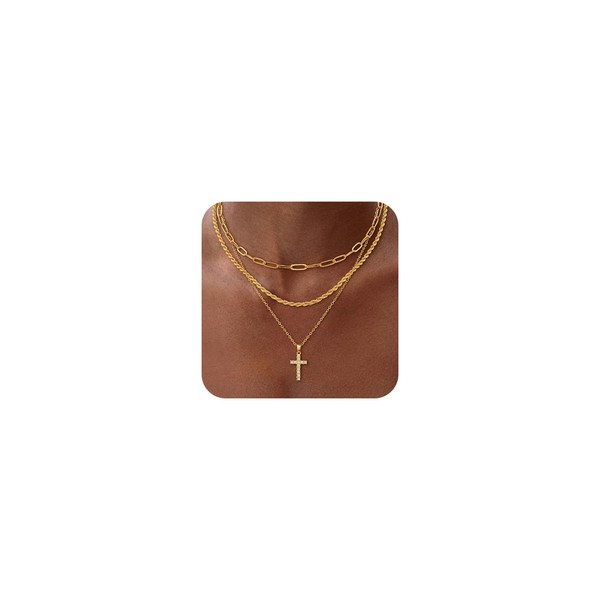 Nancomy Layered Gold Cross Necklaces for Women, Stack 14K Gold