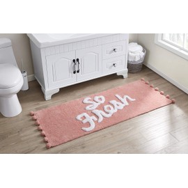VCNY Home Fresh Collection Bath Rug Runner-Boho Fringe Striped Design-for Bathroom, Hallway, or Kitchen Use, 24" x 60", Blush
