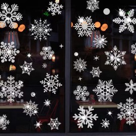 HBell Christmas Snowflake Stickers,110Pcs Reusable Christmas Window Stickers,Static Self Clings PVC Snowflakes Window Clings for Xmas Home/Shop Decorations Winter Party Supplies Ornaments (White)