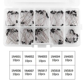 Electronic Components, 100-Piece Rectifier Diode Assortment Set with Transparent Box, 1N4001 1N4002 1N4003 1N4004 1N4005 1N4006 1N4007 1N5817 1N5818 1N5819