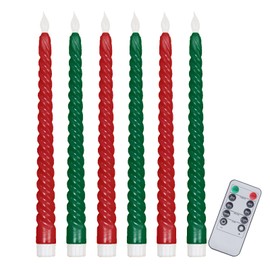 Whaline 6 Pcs Christmas LED Flameless Spiral Candles with Remote Battery Operated Taper Candles Xmas Red Green Electric Candle Boxed for Party Home Table Centerpiece Decor