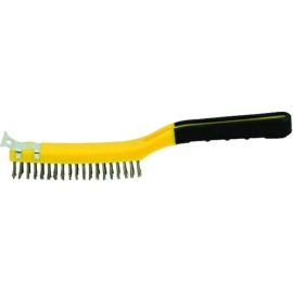 FixtureDisplays Hyde 46810 3 x 19 Straight Row Stainless Steel Wire Brush w/ Scraper Soft Grip