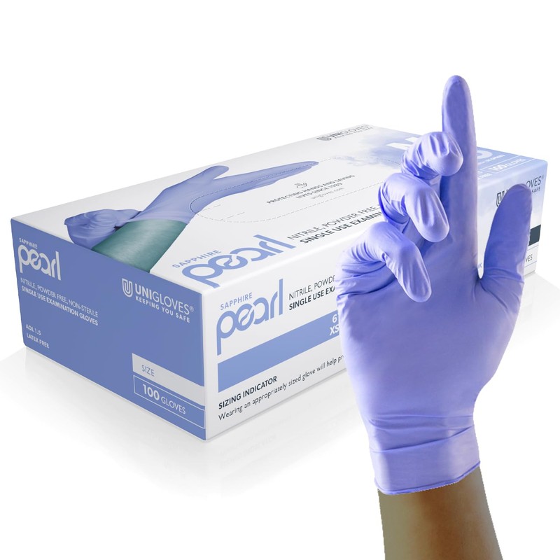 UNIGLOVES Unigloves Sapphire Pearl Nitrile Examination Gloves - Multipurpose, Powder