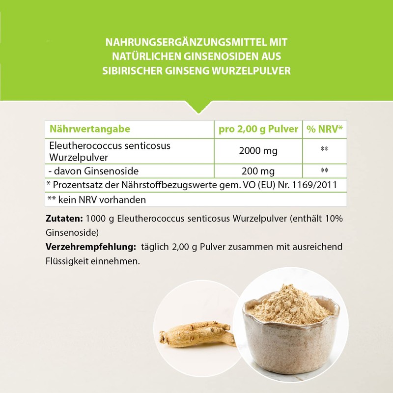 Siberian ginseng root powder, 1000 g, free from additives, taiga