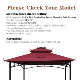 SCOCANOPY Grill Replacement Canopy BBQ Gazebo Top Fit for Aldi Gardenline Belavi Shoprite Grill Gazebo,for Model Number: 43472,812576,822694,31937-17,21581,(Burgundy)