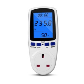 Power Meter Energy Monitor Plug, Tapsin Energy Monitor Backlight LCD Display UK Plug with 7 Monitoring Modes Overload Warning Wattage Volt Amp KWH Meter Analyzer Socket