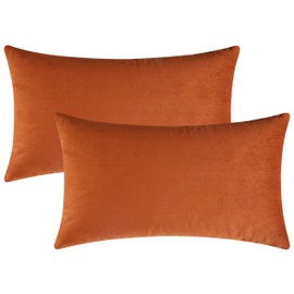 Mixhug Set of 2 Cozy Velvet Rectangle Decorative Throw Pillow Covers for Couch and Bed, Burnt Orange, 12 x 20 Inches