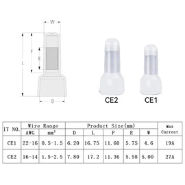 Teansic 500PCS Closed End Crimp Terminal,AWG 22-16 AWG16-14 Nylon Crimp Cap Fast Wiring Closed Connector(250PCS CE1+250PCS CE2)