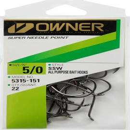Owner SSW Needle Point Hooks: Black 5/0 Pro-Pk
