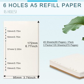 FYY 3 Packs A6 Paper Dot Grid, A6 Refill Paper 135 Sheets (270 Pages) for 6 Ring Binder Notebook, Refill Inserts for Filofax A6, Notes, Diary, Sketch, Bullet Journal, Painting (Dotted)