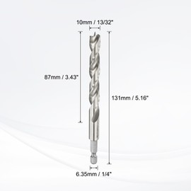 HARFINGTON 2pcs Brad Point Drill Bits 10mm(13/32") Dia 1/4" Hex Shank Drill Metric Brad Point 3.43 Drilling Depth Spiral Twist Drill Bits for Carpenter Woodworking Plastic Rubber, Silver