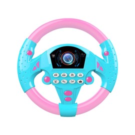 Children's Steering Wheel Toys, Driving Simulator Car Simulation Toys Simulated Portable Driving Controller with Funny Sounding and Music Early Educational Toys Gift for Kids Toddlers (Pink Blue)