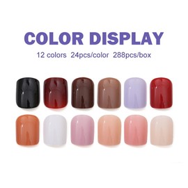 12Packs 288Pcs Square Nail Tips Short Square Press on Nails Natural Fake Nails Soft Gel False Nails Kit Glossy Solid Color Acrylic Nails Art for Women Daily Wear Manicure Deco 15 Size - 12 Colors