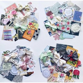Grab Bag Fabric Lot Of 60 Plus Fabrics Trims Quotes Papers Bows & Ephemera #BG60
