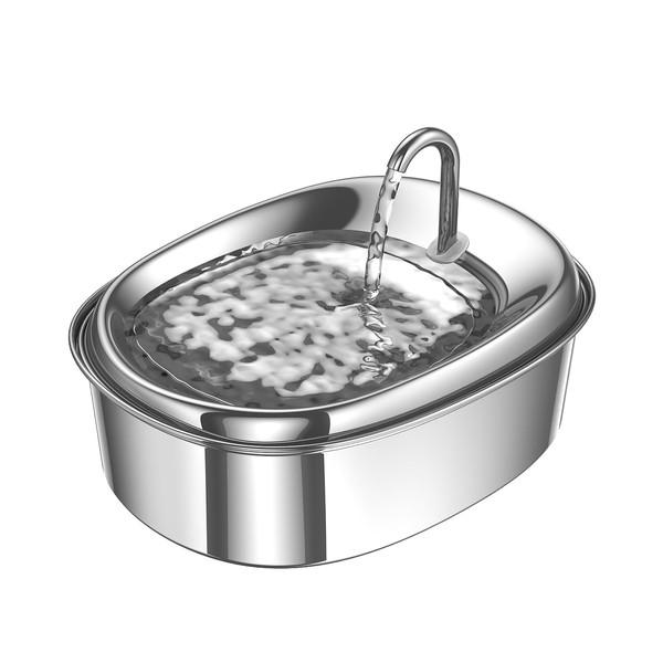 Veken Innovation Award Winner - 85oz/2.5L Oval Stainless Steel Pet Fountain, Automatic Cat and Dog Water Dispenser for Cats, Dogs, Multiple Pets, Faucet-Design